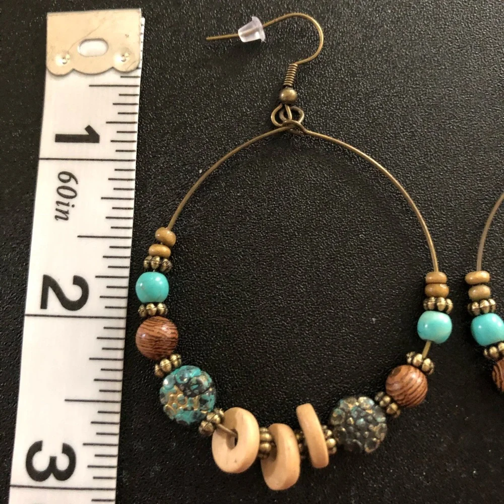 NWT Boho Desert Revival Antiqued Gold‎ Tone Beaded Hoops